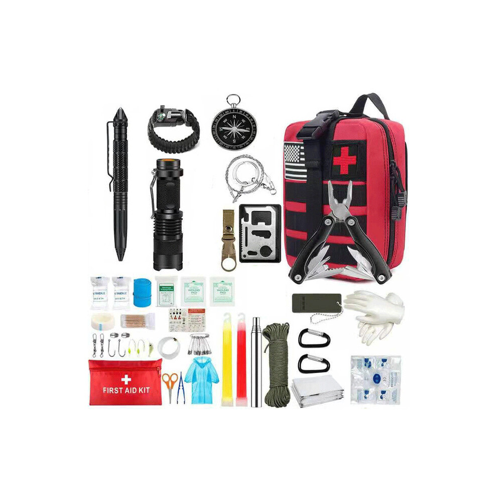 Dechoicelife Red (A-) Outdoor Survival Equipment Camping Wilderness Adventure Hunting Trauma First Aid Kit Multi Functional Tactical Backpack Compass