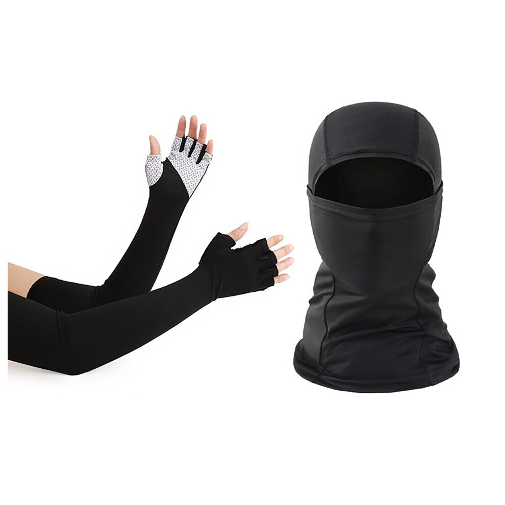 (A-) Loogdeel Outdoor Balaclava And Sleeve Men Women Sunscreen Half-Finger Glove Sleeve Uv-Proof Bandana Cycling Hiking Headgear Mask Black 4856685963507
