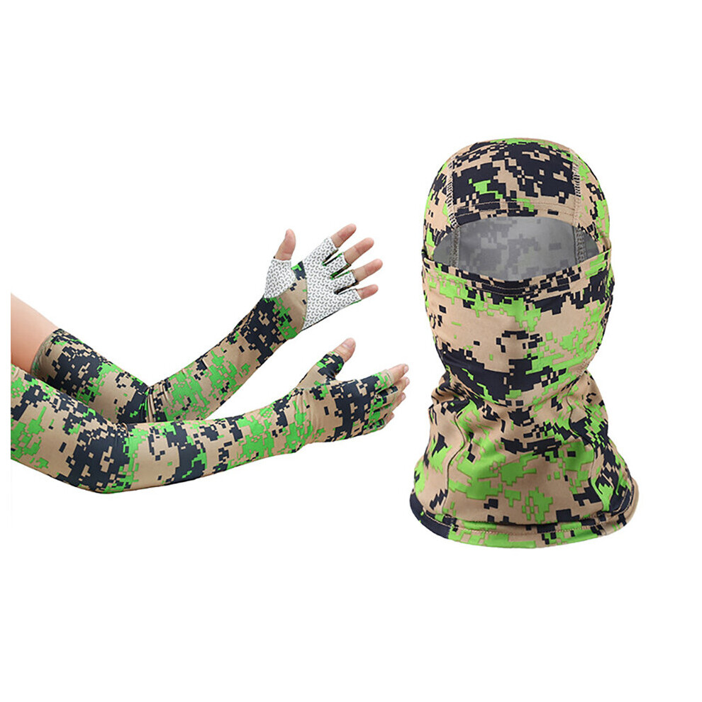 (A-Camo ) Loogdeel Outdoor Balaclava And Sleeve Men Women Sunscreen Half-Finger Glove Sleeve Uv-Proof Bandana Cycling Hiking Headgear Mask Green 4856685963545