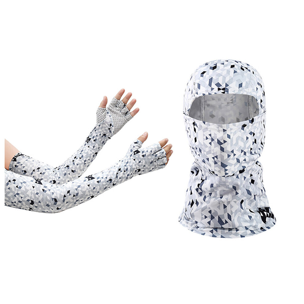 (A-Gray Checkered) Loogdeel Outdoor Balaclava And Sleeve Men Women Sunscreen Half-Finger Glove Sleeve Uv-Proof Bandana Cycling Hiking Headgear M White 4856685963613
