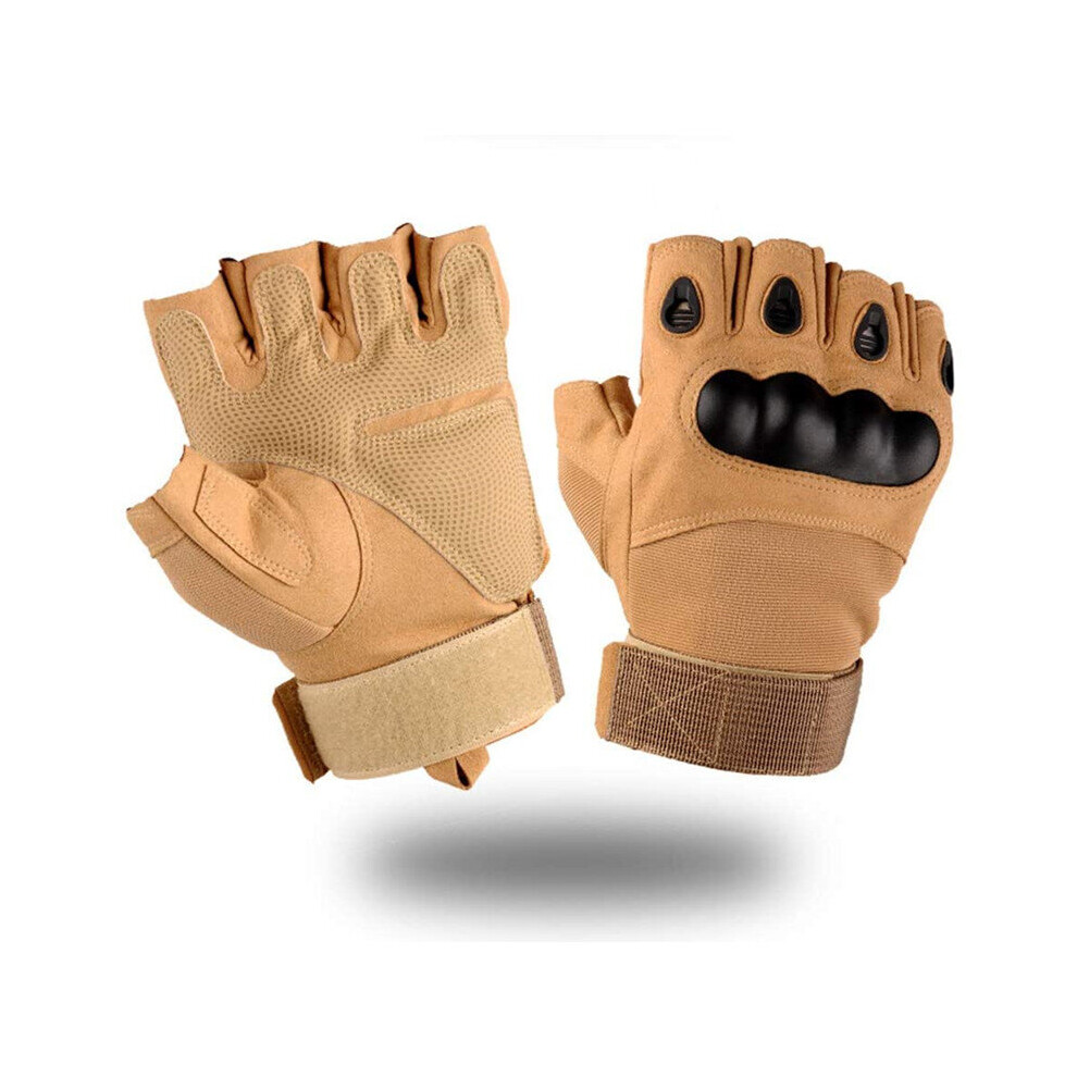 (A-Khaki L) Outdoor Tactical Fingerless Gloves Army Gloves Shooting Gloves For Motorbike Motorcycle Cycling Climbing Hiking Hunting Gloves 4856685970611