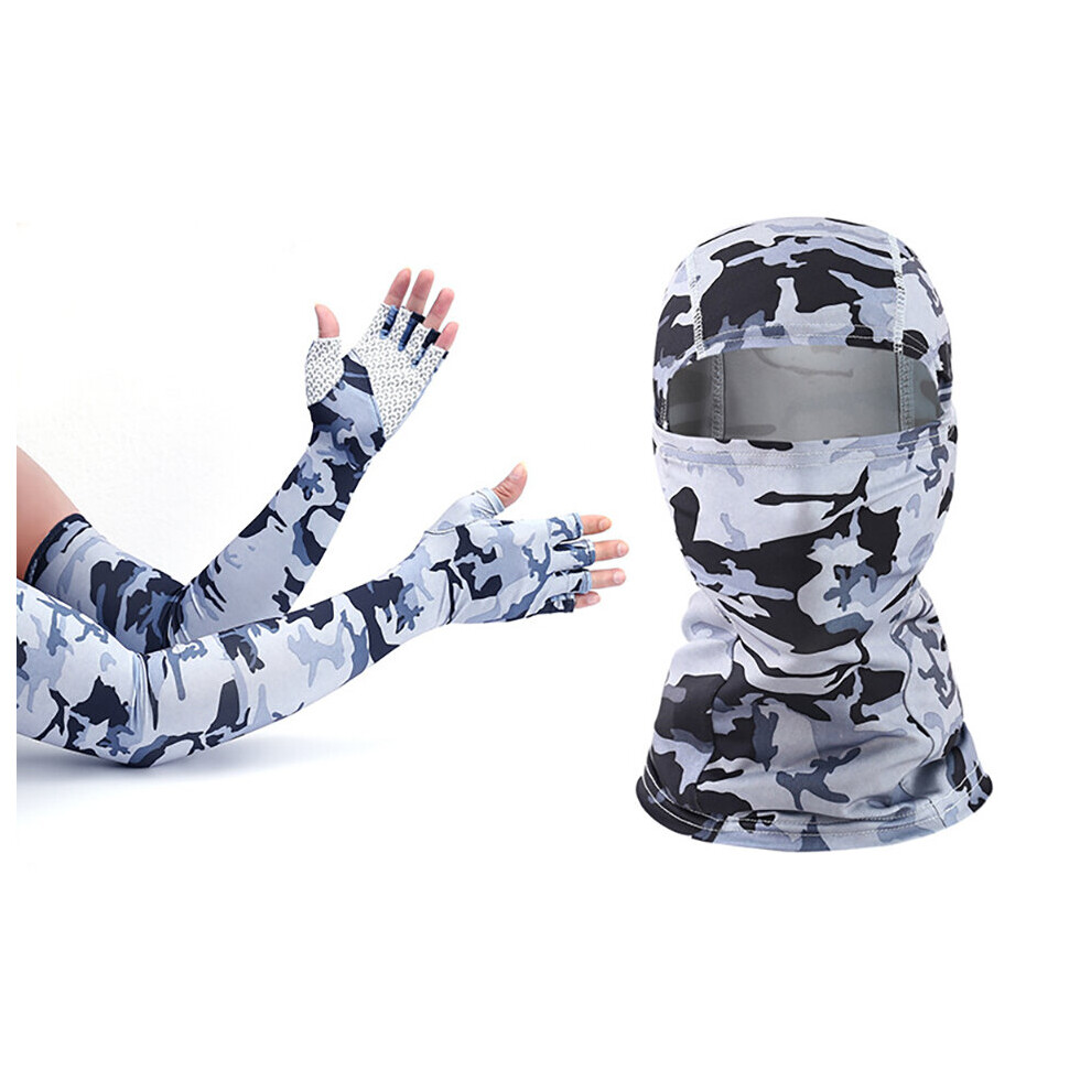 (A-Camo Gray) Loogdeel Outdoor Balaclava And Sleeve Men Women Sunscreen Half-Finger Glove Sleeve Uv-Proof Bandana Cycling Hiking Headgear Mask Light/Gray 4856685963552