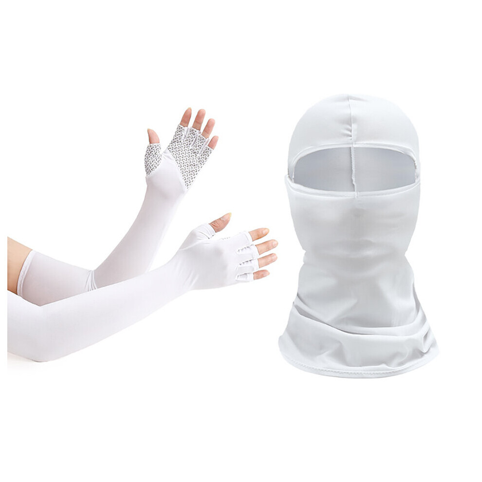 (A-) Loogdeel Outdoor Balaclava And Sleeve Men Women Sunscreen Half-Finger Glove Sleeve Uv-Proof Bandana Cycling Hiking Headgear Mask White 4856685963637