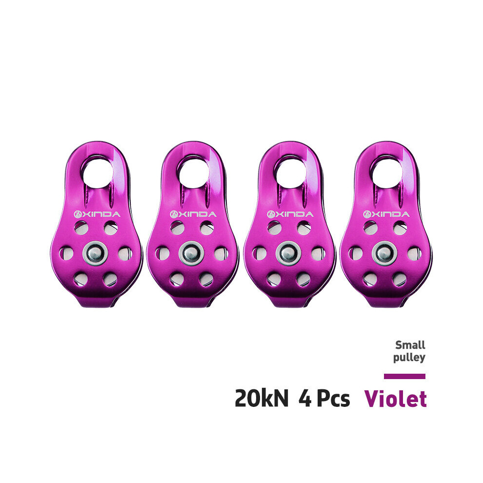 (A-Purple 4Pcs) Xinda Rock Climbing Pulley Fixed Sideplate Single Sheave Pulley Outdoor Survival Tool High Altitud Traverse Hauling Gear 4857402648752