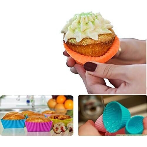 Silicone Cupcake Muffin Baking Cups Liners 15 Pack Reusable Non-Stick Cake Molds Sets 2