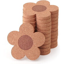 12PCS 3/8" thick cork coaster, absorbent and reusable coaster set, 100% natural cork 4" floral wooden drink coaster for table and glass tops