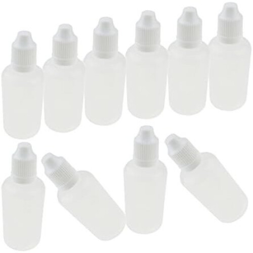 30ml Empty Plastic Eye Dripper Liquid Water Squeezable Dropper Bottle with White Cap Pack of 10