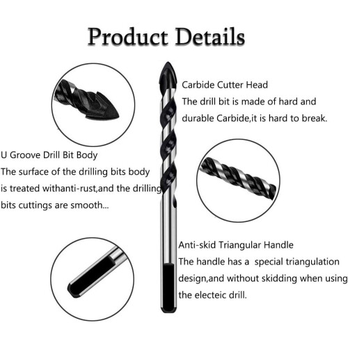 7PCS Tungsten Drill Bits Set Tungsten Carbide Tip Drill Bits Masonry Drill Bits Set   (3 4 5 6 8 10 12mm) 2