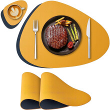 Leather Placemats and Coasters Set of 2, Easy-to-Clean Heat-Resistant Mat, Double-Sided Waterproof and Non-Slip Placemats