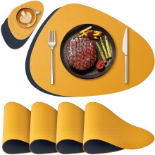 Set of 4 Leather Placemats and Coasters, Easy-to-Clean Heat-Resistant Mats, Double-Sided Waterproof and Slip-Resistant Placemats