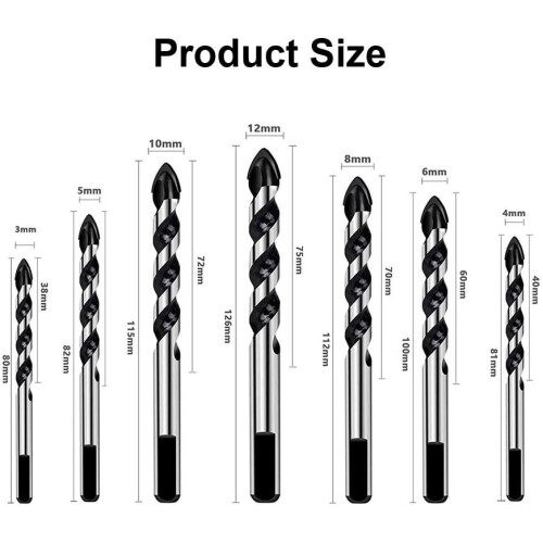 7PCS Tungsten Drill Bits Set Tungsten Carbide Tip Drill Bits Masonry Drill Bits Set   (3 4 5 6 8 10 12mm) 1