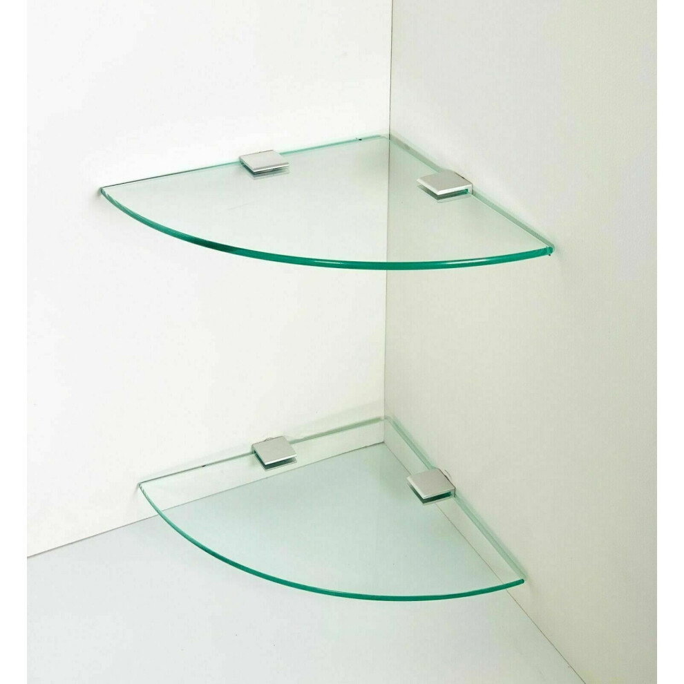 2 x Glass Corner Floating Storage shelves Shelf Bath Shop