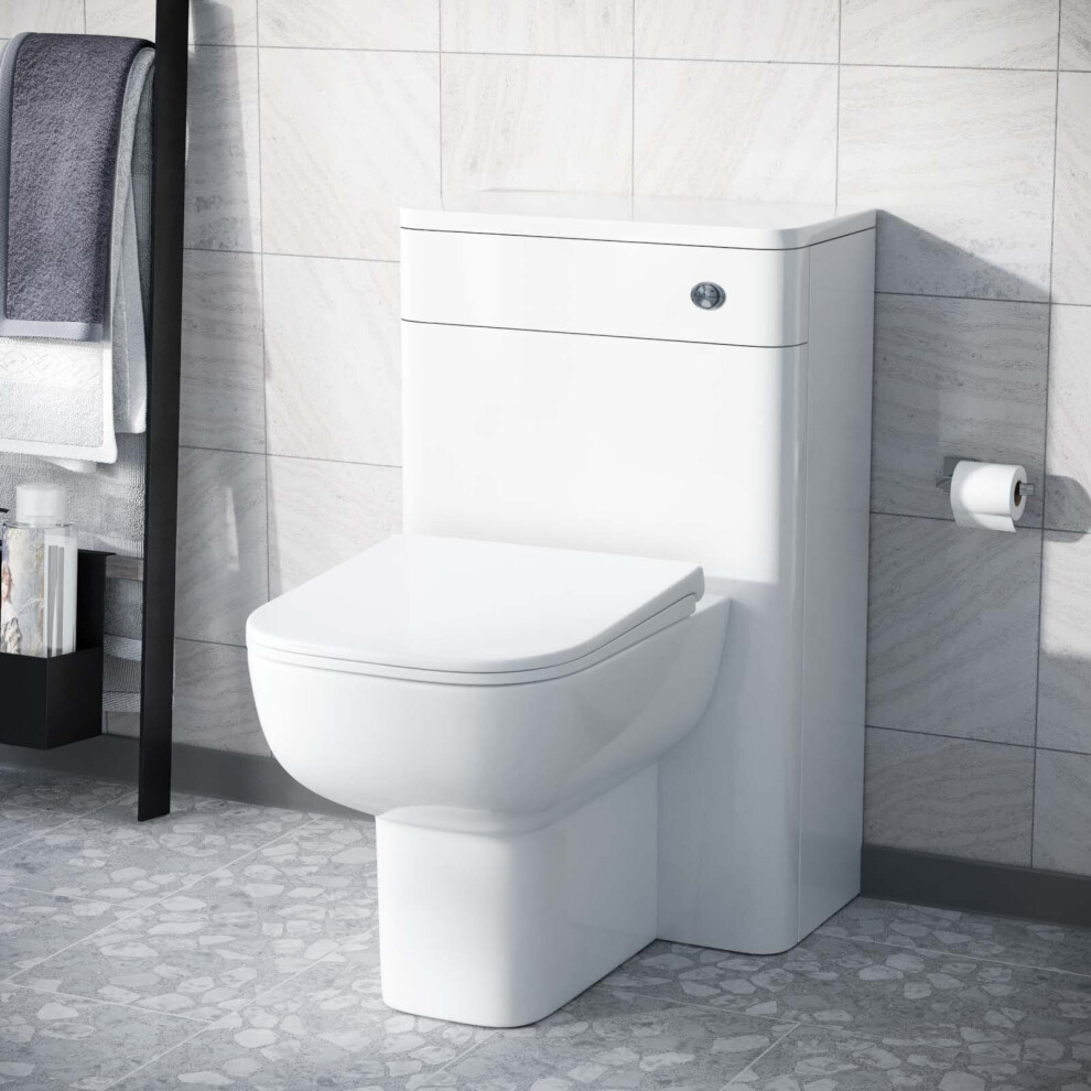 Modern 500mm Rimless Back To Wall WC Toilet Unit Gloss White Space Saving | Afern