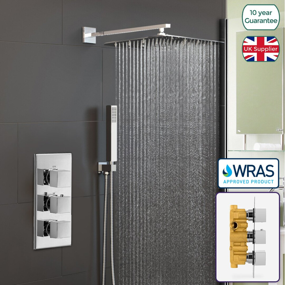 Square Concealed Thermostatic Mixer Valve Hand Held 350mm Shower Head Set | Orta