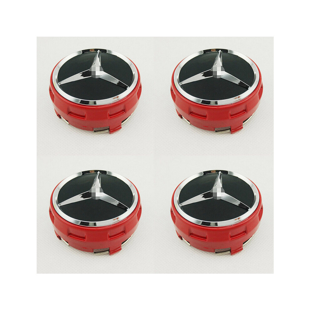 4-Pack 75mm Mercedes-Benz Wheel Center Hub Caps AMG Red - Aluminum Alloy + ABS, Wearproof, Fits Most 1991+ Models-image-OPC-PBW5KCB-NEW