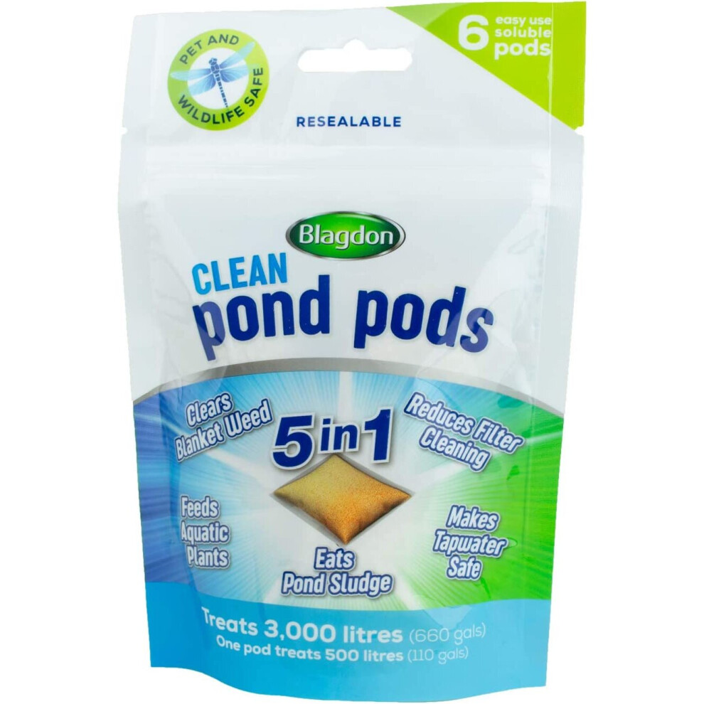 Blagdon Clean Pond Pods, Clears Blanket Weed, Reduces Filter Pond Sludge Removes Chlorine Makes Tap Water Safe Pet & Wildlife Safe pack of 6 pods