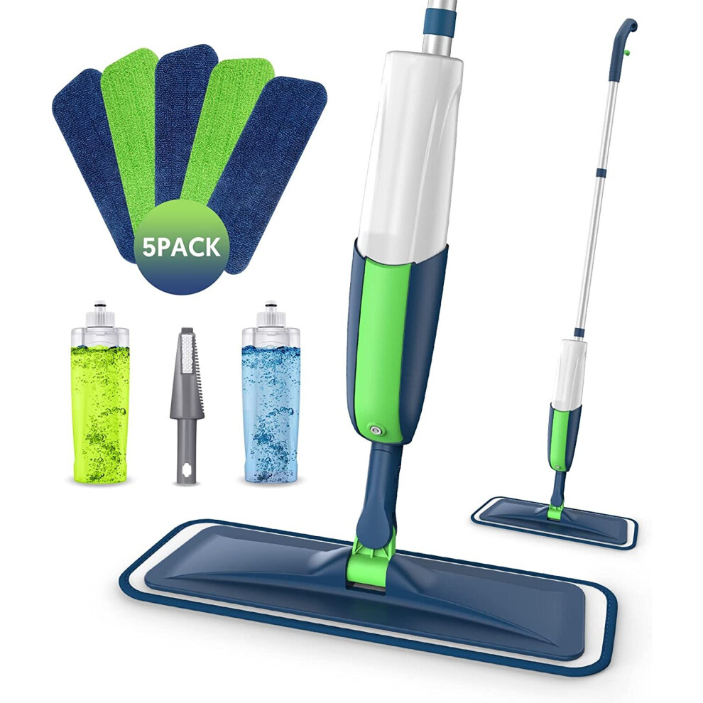 Spray Mops Microfiber Floor Mops for Floor Cleaning -MEXERRIS Wet Mops Dust Mop with 2 Refillable Bottle and 5 Microfiber Pads Floor Cleaning Mop