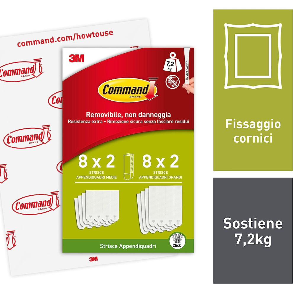 Command Picture Hanging Strips, Value Pack - 8 x 2 Medium and 8 x 2 Large Adhesive Strips - For Pictures, Frames, Mirrors, Wall décor