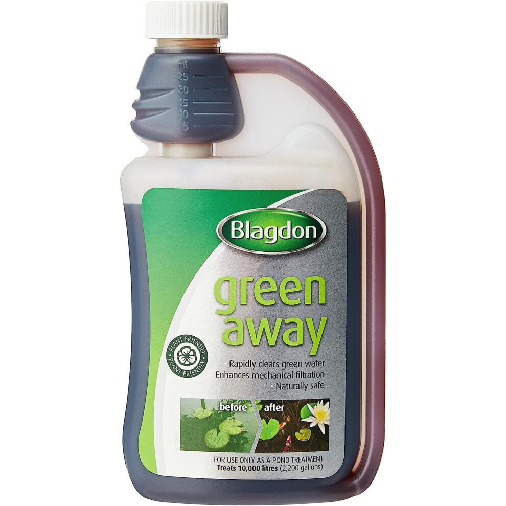 Blagdon Away Pond Water Treatment - Clears Water Fast, Plant-Friendly & Safe For Fish, 500 Ml Treats 10,000 L Green
