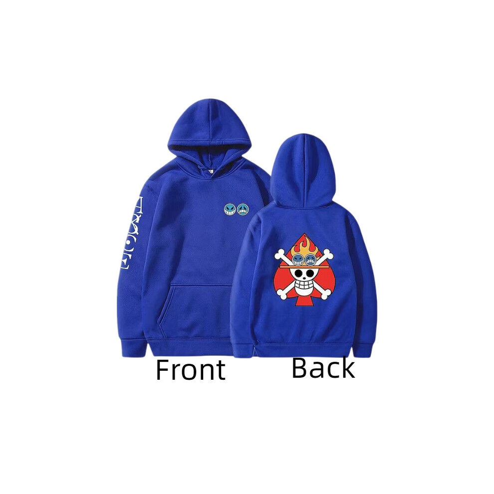 (Blue, S) Piece One Luffy Printed Long Sleeve Sweatshirt Hoodie Sports Loose Clothes Gift 