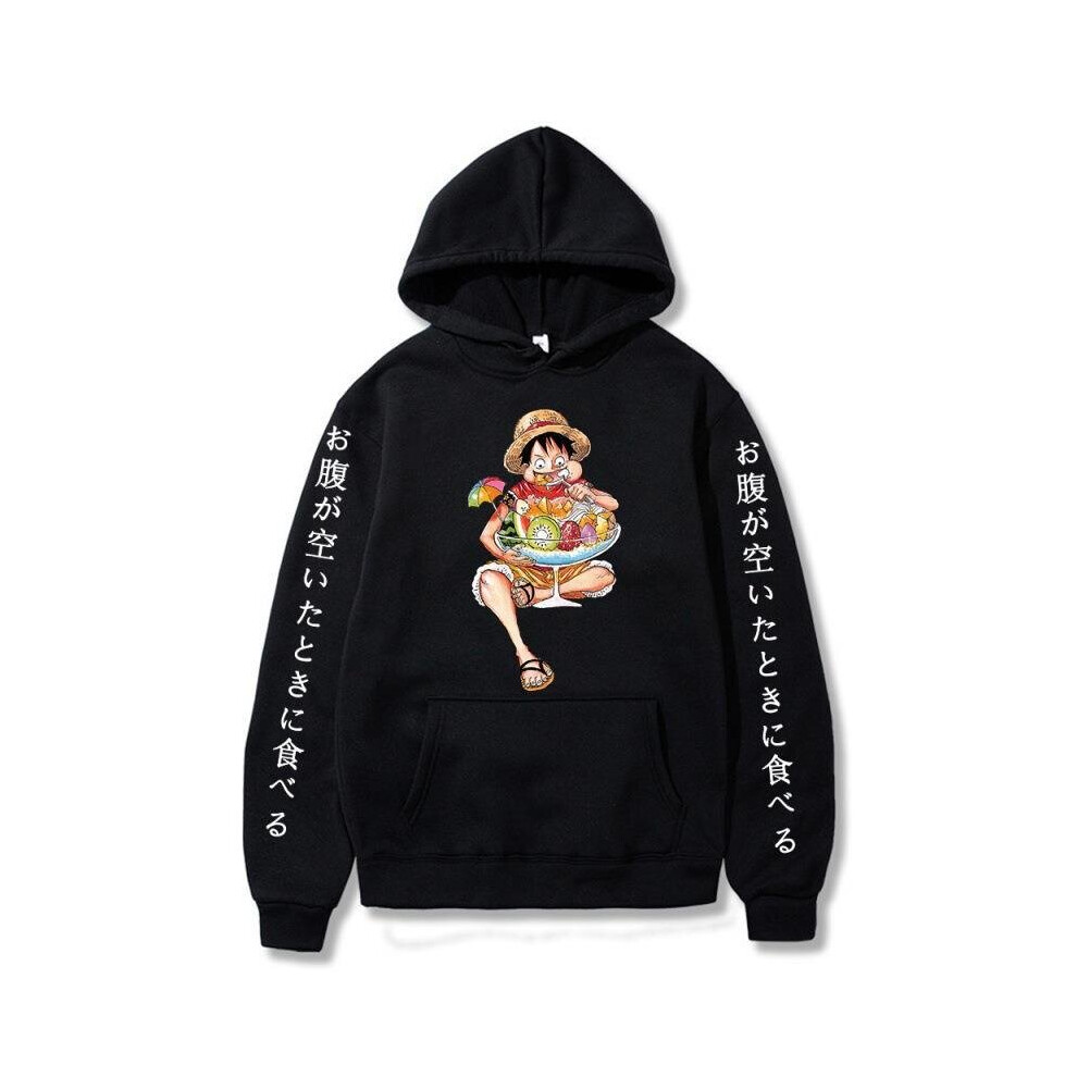 (Black, L) Piece One Luffy Printed Long Sleeve Sweatshirt Hoodie Sports Loose Clothes Gift