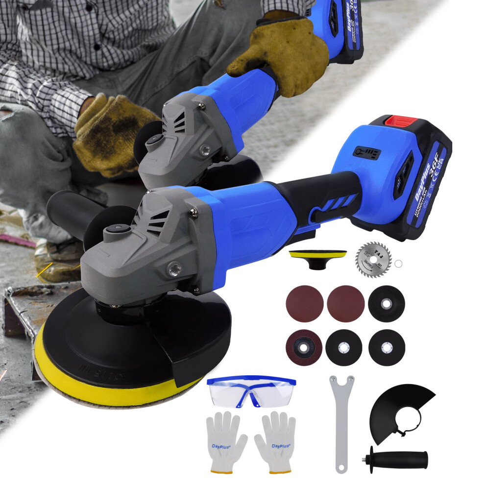 Cordless Brushless Angle Grinder Adjustable Speed for Wood Cutting Polishing Grinding with 3.0Ah Battery and Side Handle Powerful Hand Tool
