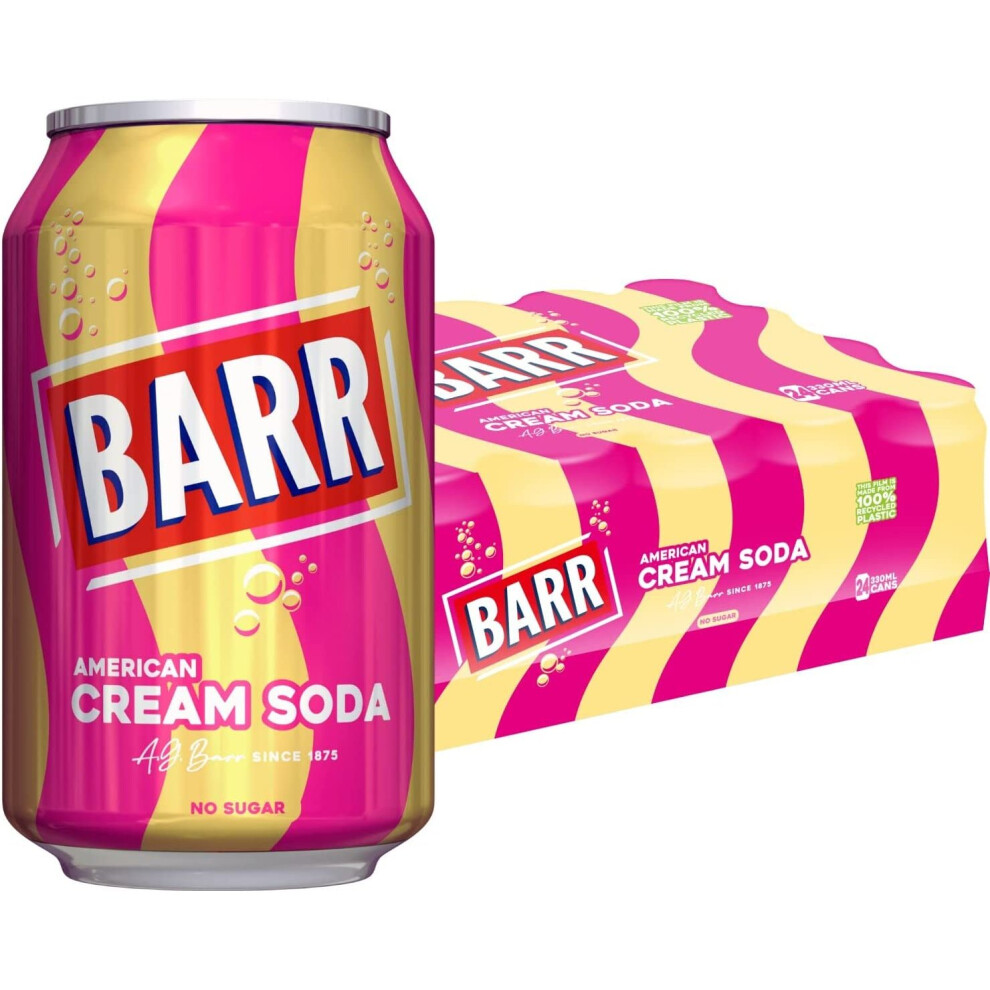 BARR since 1875, American Cream Soda, 24 pack Fizzy Drink Cans, No Sugar Free Diet, 24 x 330 ml