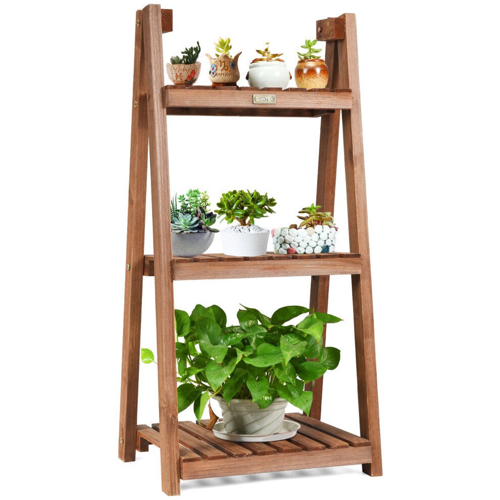 3-Tier Folding Flower Stand Rack Wood Flower Pot Shelf Display Shelves