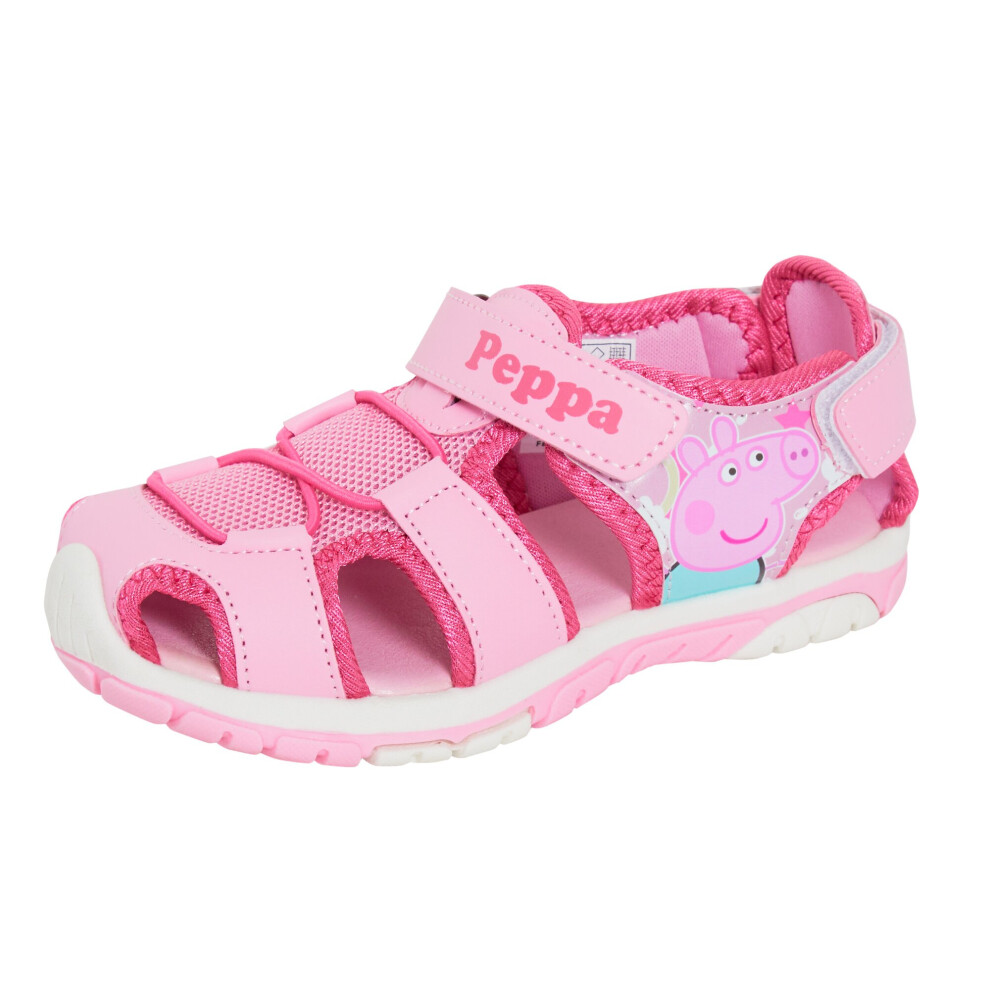 (8 UK Child) Girls Peppa Pig Sandals Kids Pink Closed Toe Sports Sandals Walking Summer Shoes