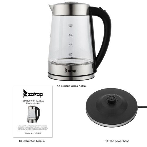 Electric Kettle Glass Blue LED Illuminated Jug Auto Shut Off Protection 2L 2000W 1