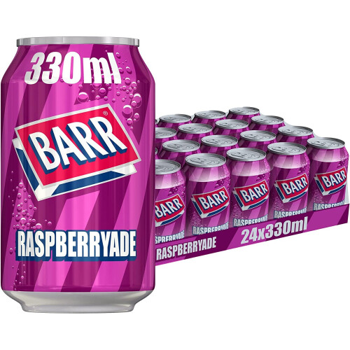Barr BARR since 1875, Raspberry, 24 pack Fizzy Drink Cans, Low Sugar, 24 x 330 ml