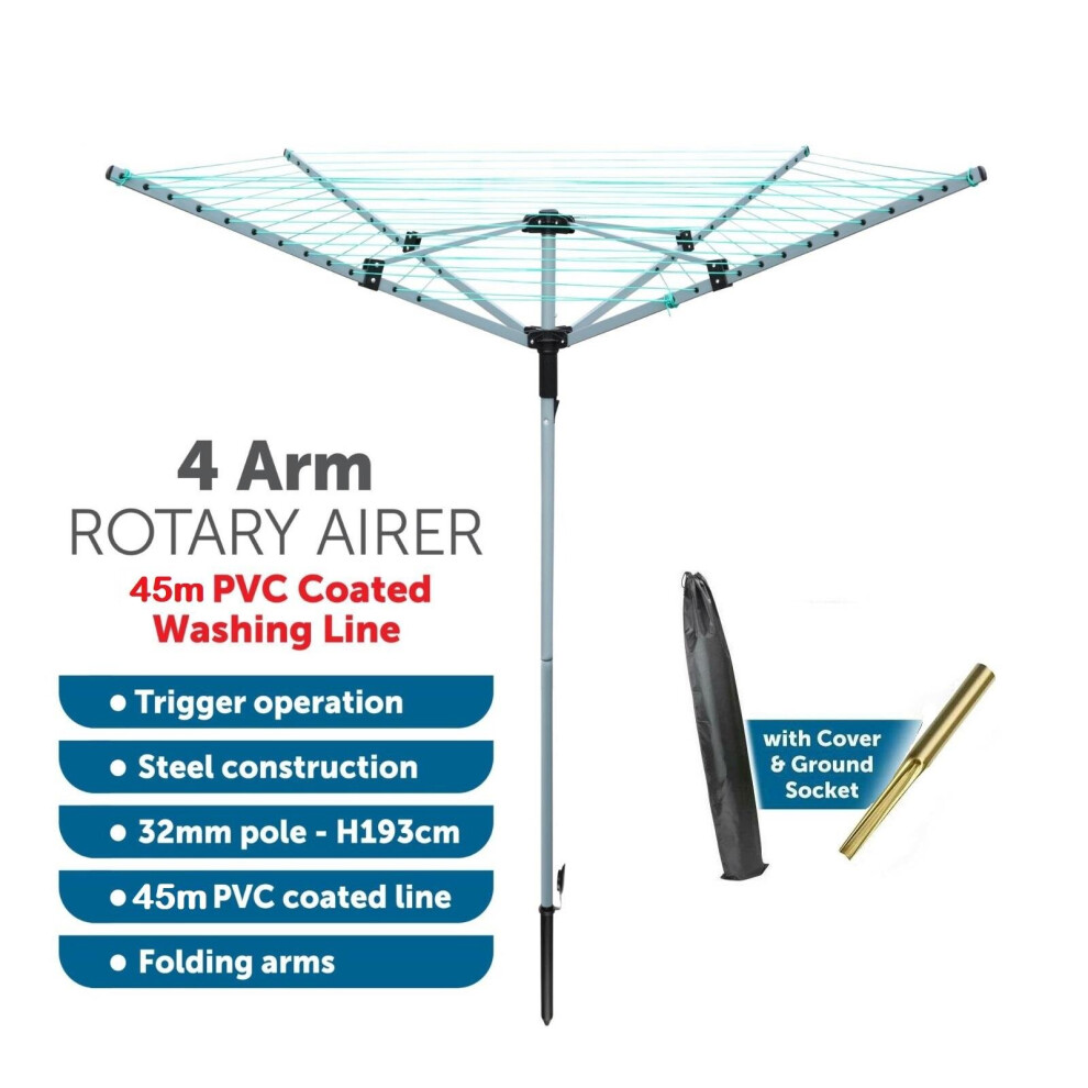 Hampton & Stewart Hampton&Stewart 4 Arm Rotary Airer Clothes Dryer Ground Spike
