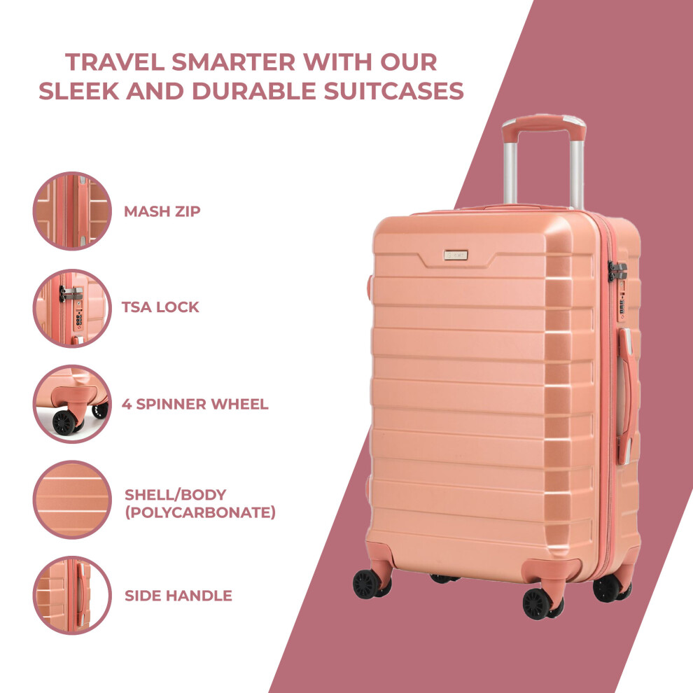 (Rose Gold, Cabin 20 Inch) Hard Shell Lightweight Suitcase Luggage TSA Lock-image-OPC-PBW5X9H-NEW