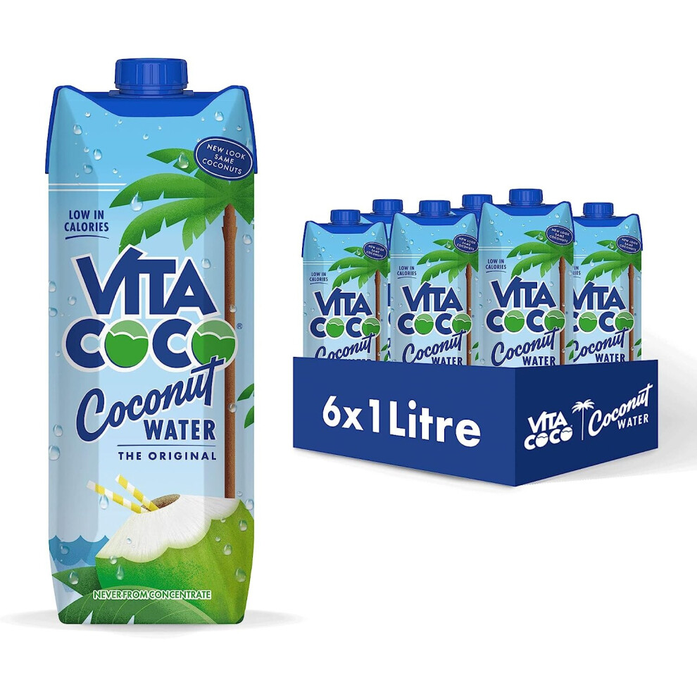 Vita Coco Pure Coconut Water 1L x 6, Naturally Hydrating, Packed With Electrolytes, Gluten Free, Full Of Vitamin C & Potassium