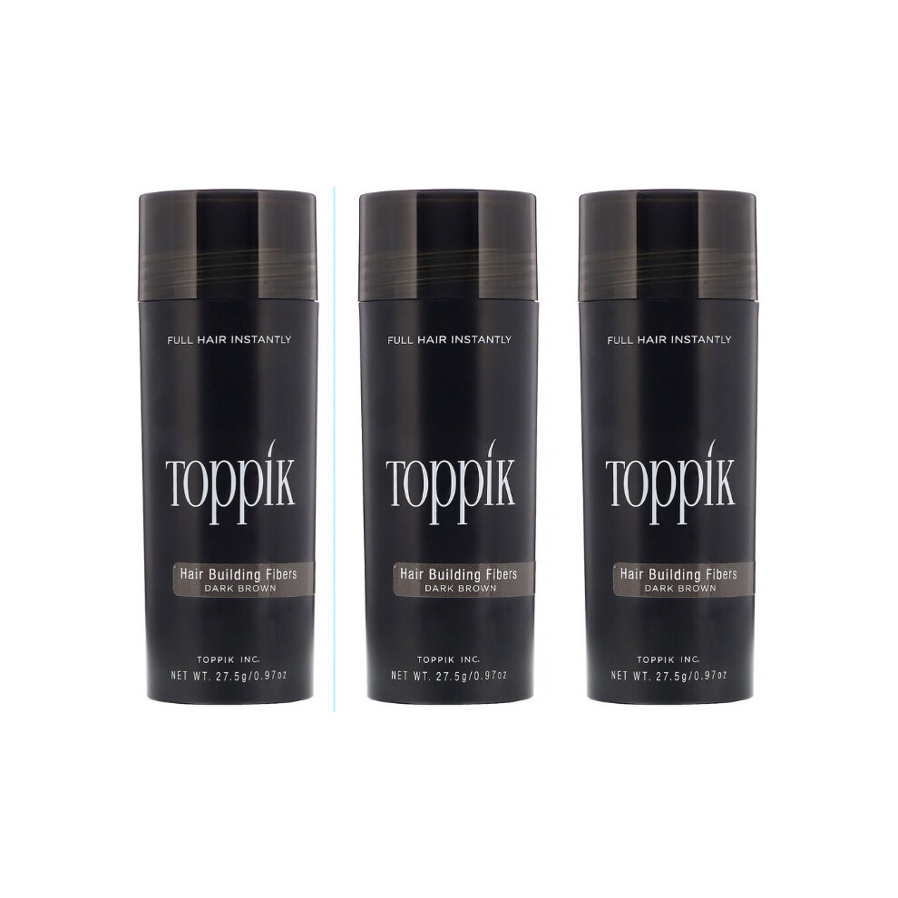 (MARRON FONCÉ) Toppik Hair Building Fibres | Fibres capillaires pour cheveux clairsemés (paquet de 3) 27g