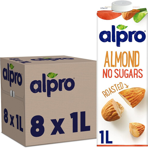 Alpro Almond No Sugars Plant-Based Long Life Drink, Vegan & Dairy Free, 1L (Pack of 8)