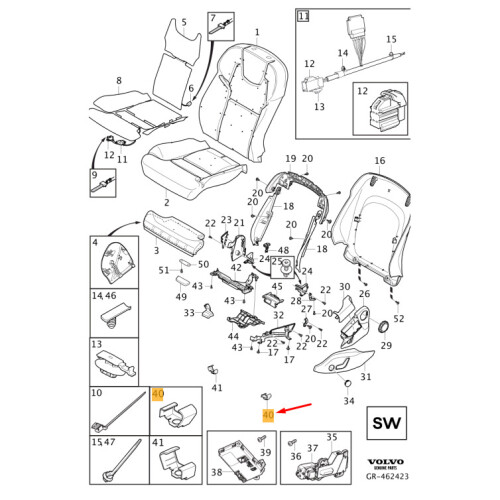 VOLVO S60 MK3 Front Left Seat Inner Selector Gate 31488002 NEW GENUINE ...