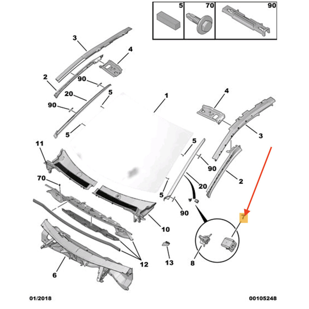 PEUGEOT 3008 Front Winshield Expanding Insert 9809916380 NEW 