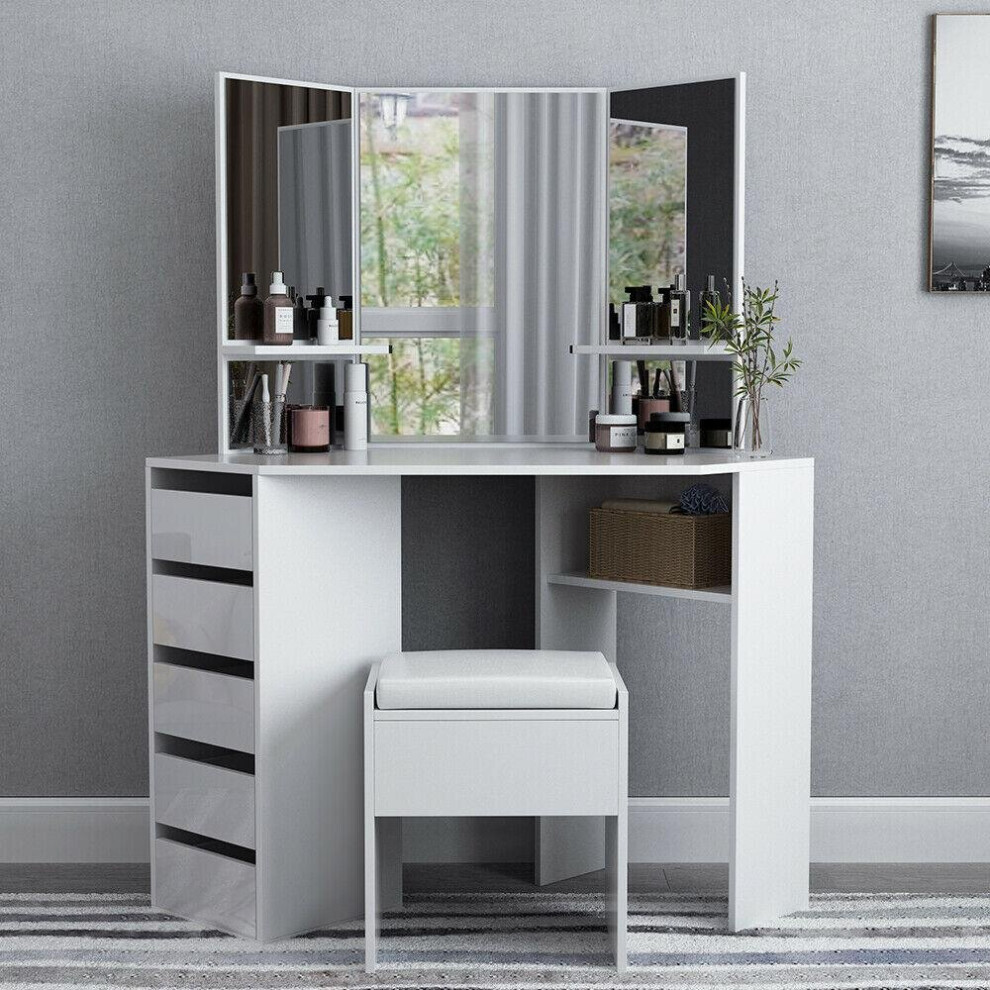 (White) Hampton&Stewart Luxury Corner Dressing Table