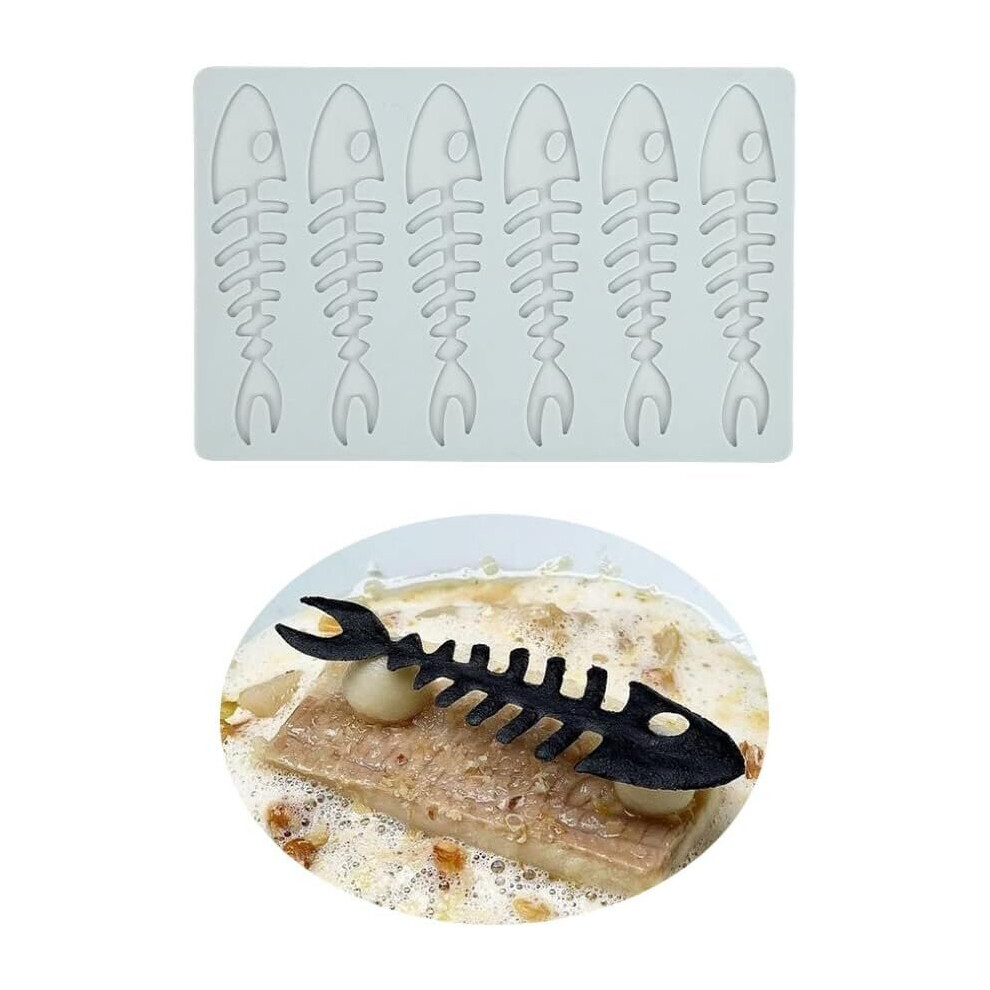Fish bone shaped silicone mold, chocolate can, heart fish bone can, food cooking decoration mold, polymer mold (6.4x4.36x0.12 inches)