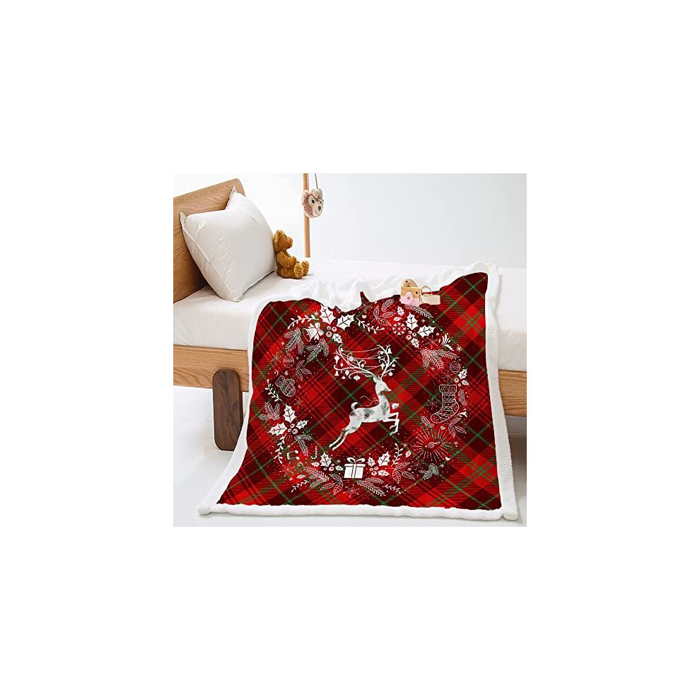 Highdi Christmas Throw Blanket Sherpa Blanket Christmas Tartan Pattern Soft Luxurious Double Layer Plush Bedding Microfiber Fluffy Warm Single Double