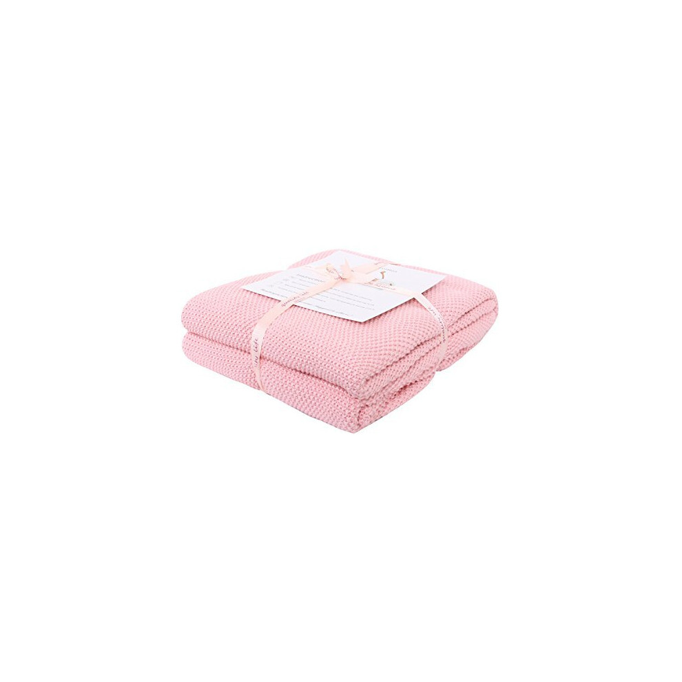 Adory Sweety Throw Blanket Moss Stitch Solid Soft Sofa Couch Decorative Knitted Blanket, 50 x 60 inch, As Gift with Washing Bag (Pink)