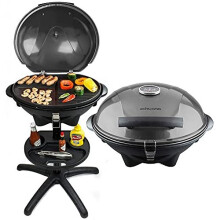 Andrew James BBQ Electric Grill Barbecue with 5 Temperature Settings Grey | Thermostat | Indoor & Outdoor Party | Removable Drip Tray & Condiment