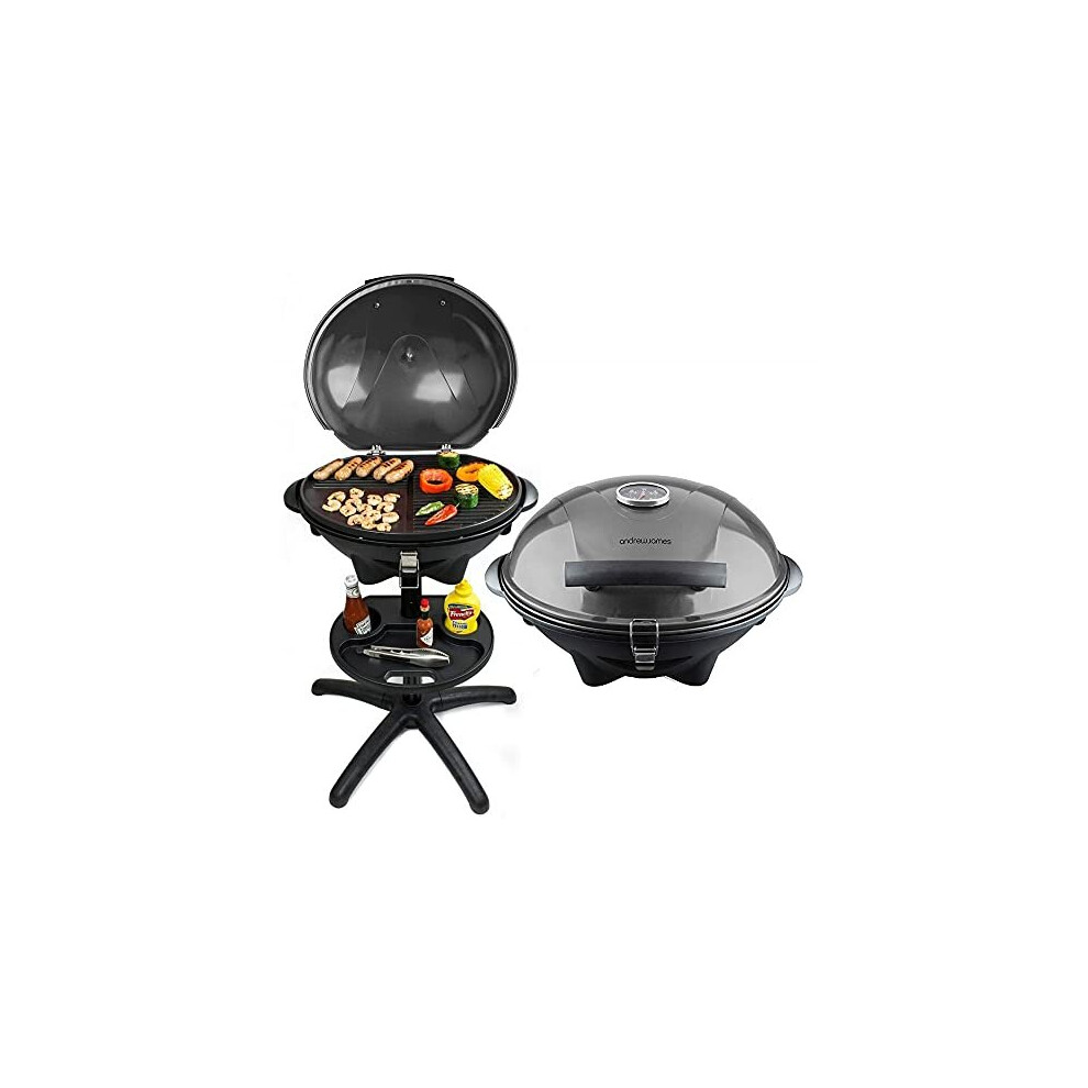 Andrew James BBQ Electric Grill Barbecue with 5 Temperature Settings Grey | Thermostat | Indoor & Outdoor Party | Removable Drip Tray & Condiment