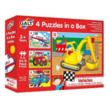 Galt Toys, 4 Puzzles in a Box - Vehicles, Jigsaw Puzzle for Kids, Ages 3 Years Plus