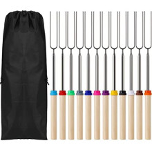 KAHEIGN 12Pcs Marshmallow Toasting Forks, 12 Colors Stainless Steel Barbecue Forks 31CM to 81CM Telescoping Marshmallow Toasting Sticks Campfire