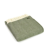 Tweedmill British Made Textiles Country Green & Cream Herringbone 100% Wool Blanket Throw