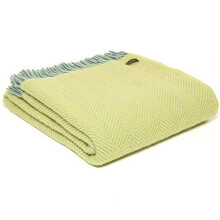 Tweedmill Textiles Herringbone KNEE RUG Throw Blanket -100% Pure New Wool - BRITISH MADE - LEMON YELLOW & OCEAN GREEN