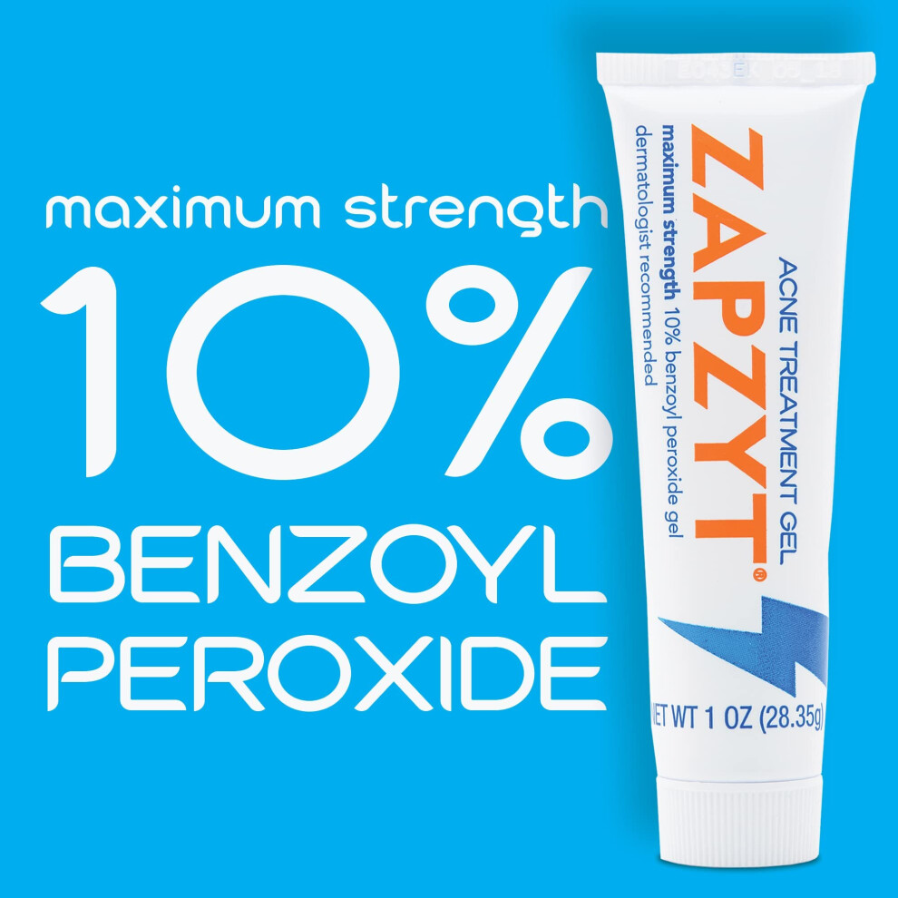 Zapzyt Maximum Strength 10% Benzoyl Peroxide Acne Treatment Gel 1 Oz