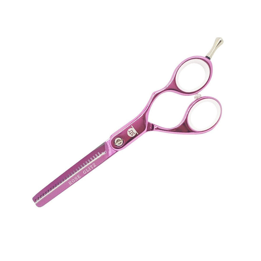 5.5-Inch Jaguar Hairdressing Scissor Sharp Thinner Offset Scissors - Rose Glitz